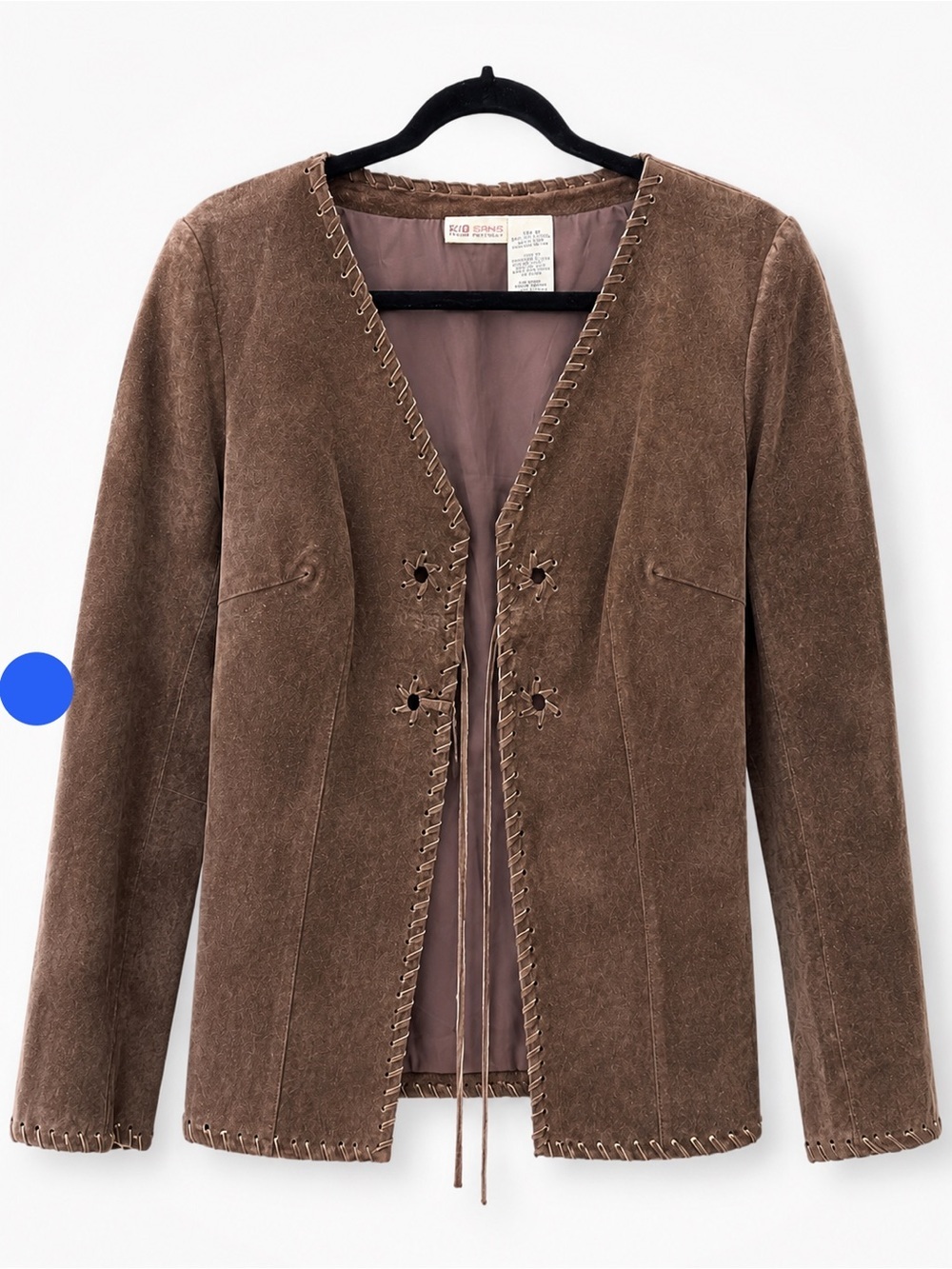 Faded Glory Brown Suede Leather Jacket Whipstitch Tie Front Medium